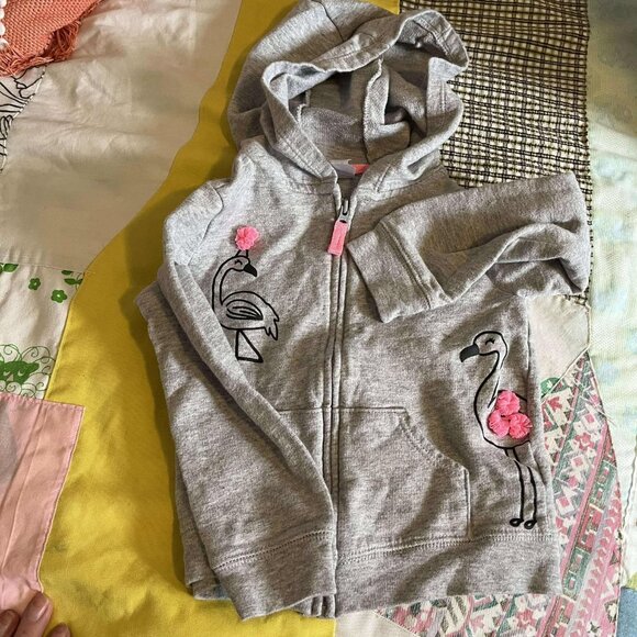 Toddler Girl Carter's Flamingo Printed Full Zip Hoodie Size 24 Months - Picture 1 of 5